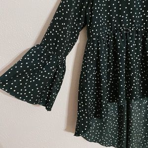 Polka Dot Flounce High-Low Babydoll Top